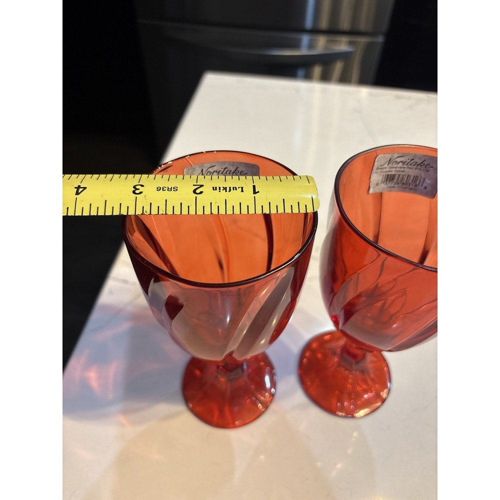 2 Noritake Breeze Red All Purpose Goblets Water Glasses Tags - Picture 5 of 5